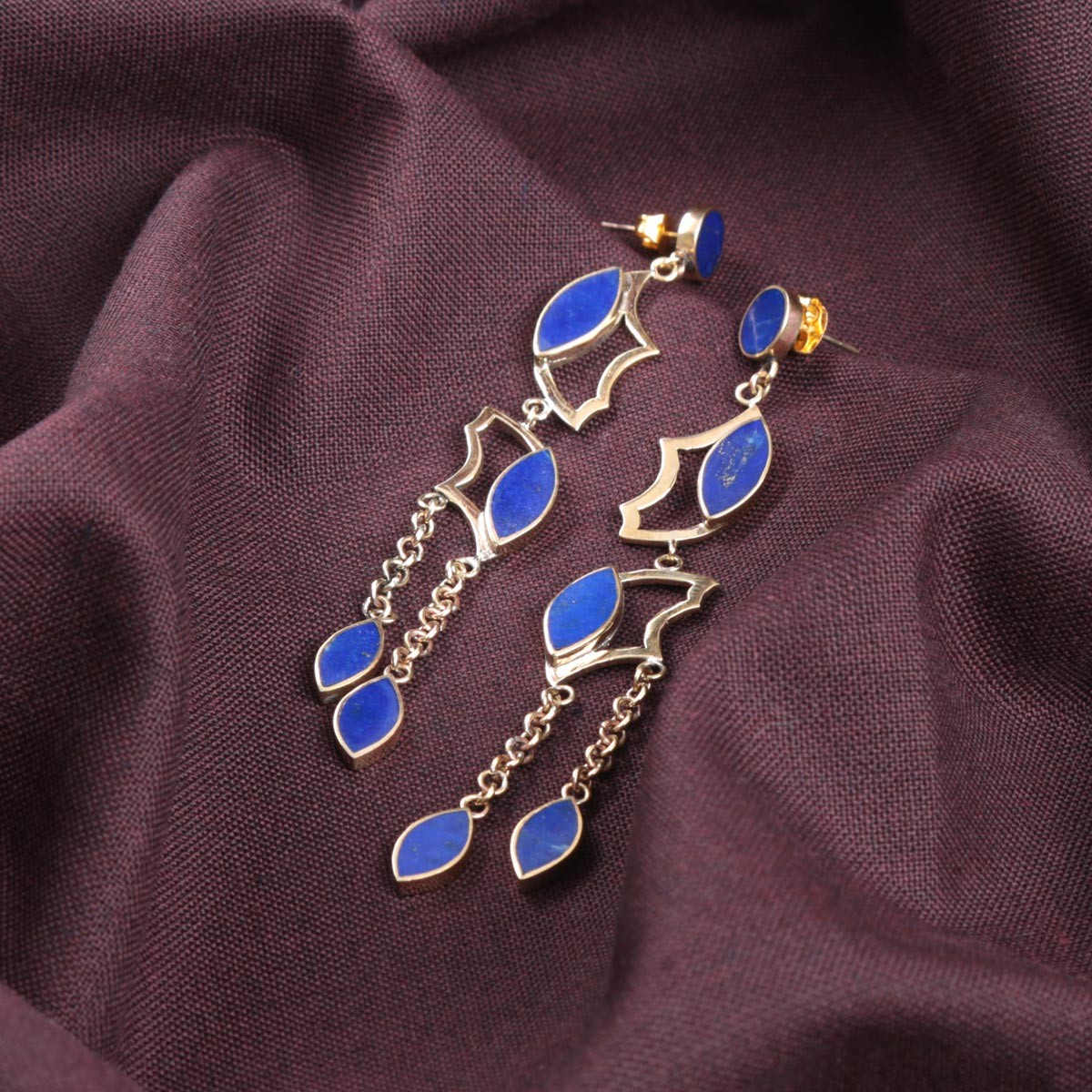 Lapis Lazuli Drop Shoulder Earrings | Gold Plated Dangle Stud Earrings 2