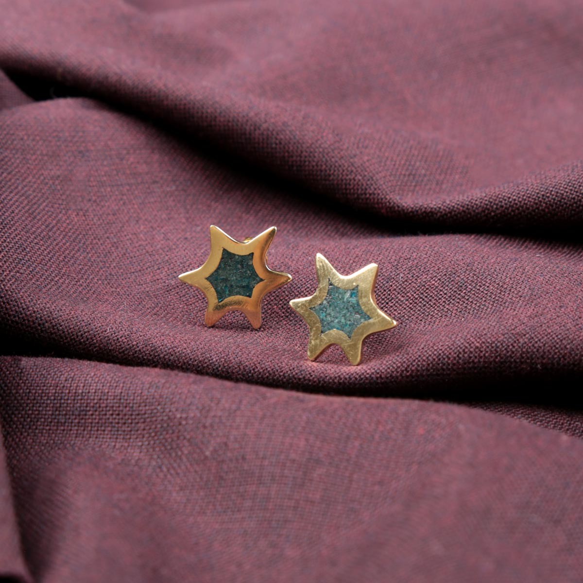 Green Bamyan Turquoise Star Stud Earrings | Gold Plated Brass Small Studs 1