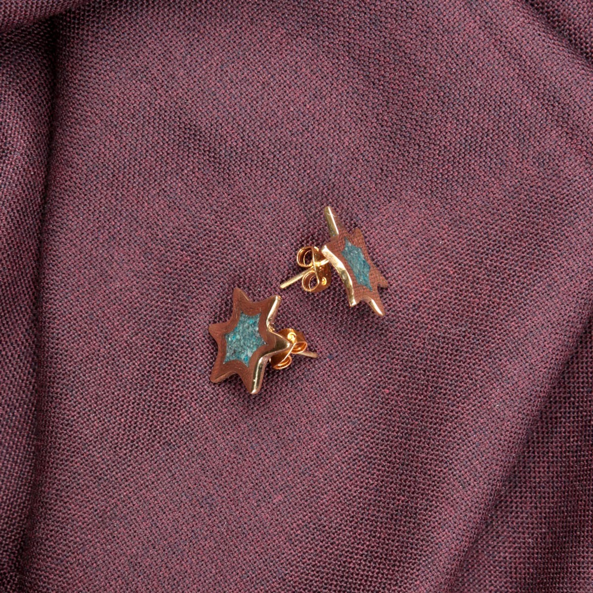 Green Bamyan Turquoise Star Stud Earrings | Gold Plated Brass Small Studs 3