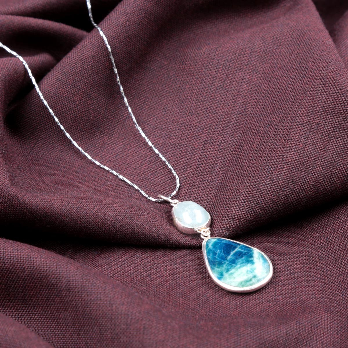Blue Aquamarine Drop Pendant | Silver Pear Shape Chain Locket 2