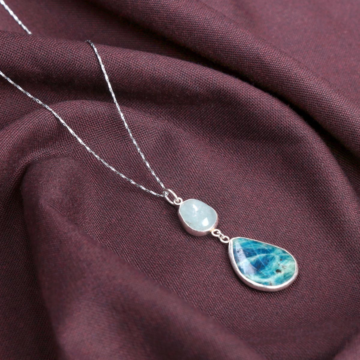 Blue Aquamarine Drop Pendant | Silver Pear Shape Chain Locket 3