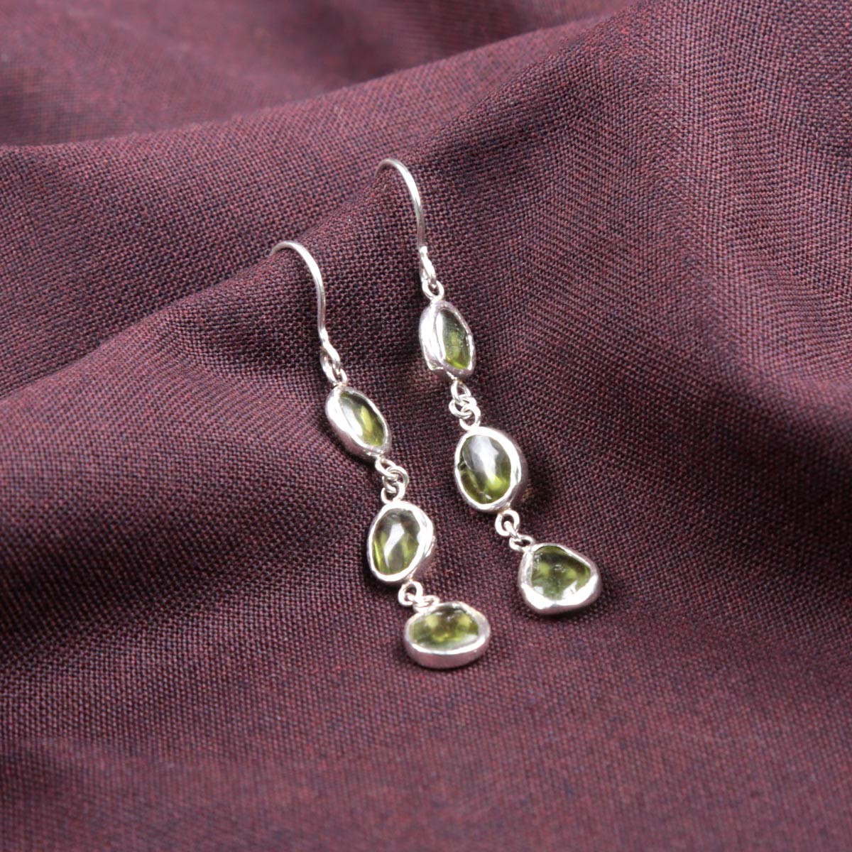 Green Peridot Stone Drop Hook Earrings | Silver Shoulder Earrings 3