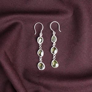 Green Peridot Stone Drop Hook Earrings | Silver Shoulder Earrings 1