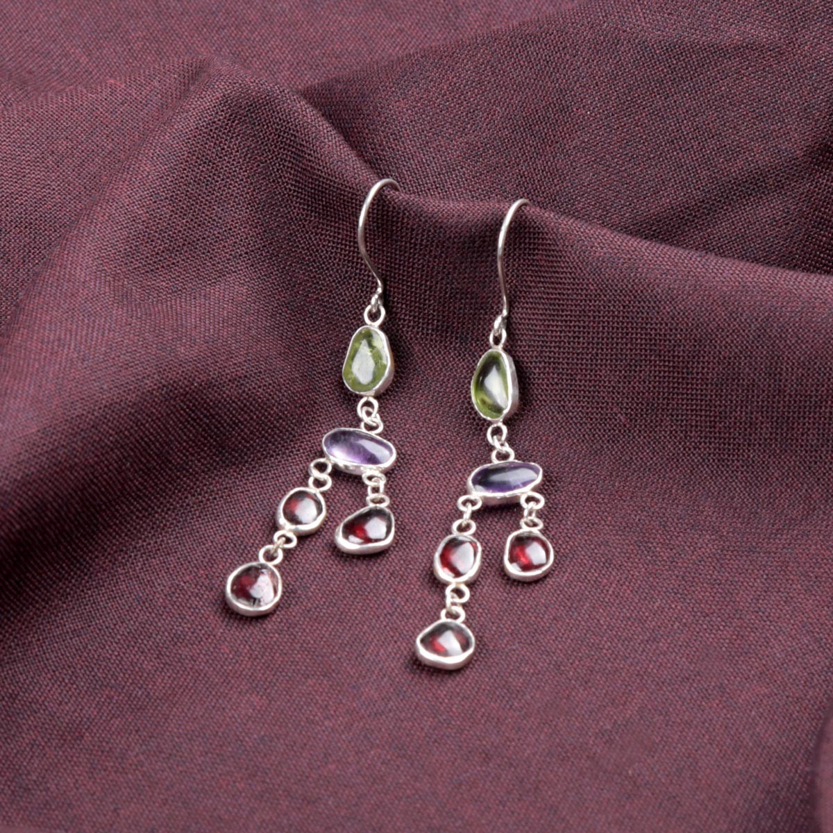 Three Stone Shoulder Hook Earrings | Silver Cluster Drop Earrings 1