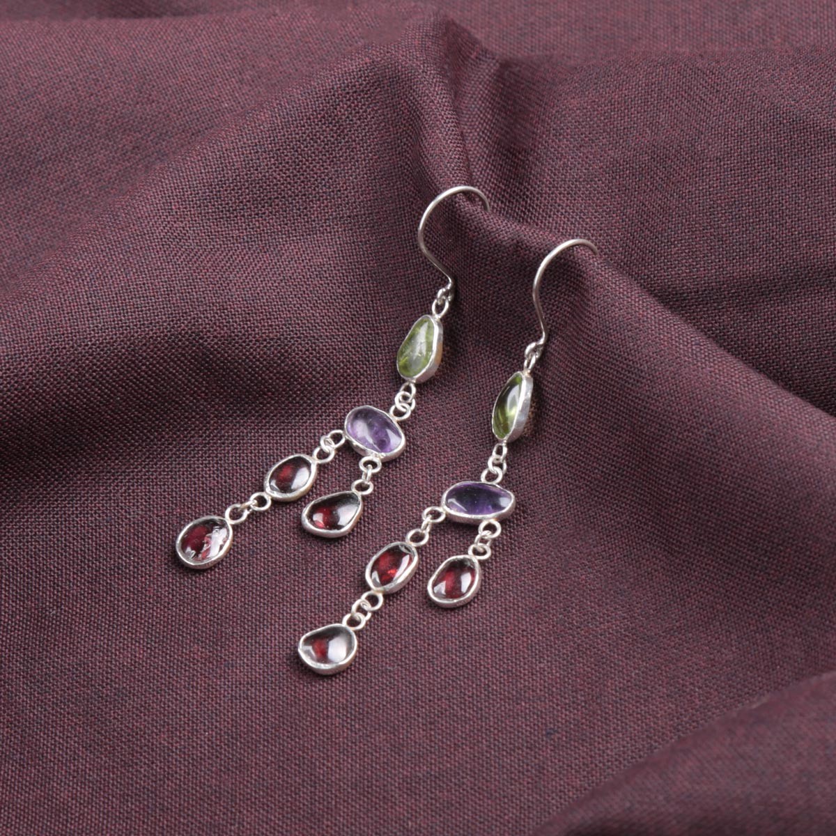 Three Stone Shoulder Hook Earrings | Silver Cluster Drop Earrings 2