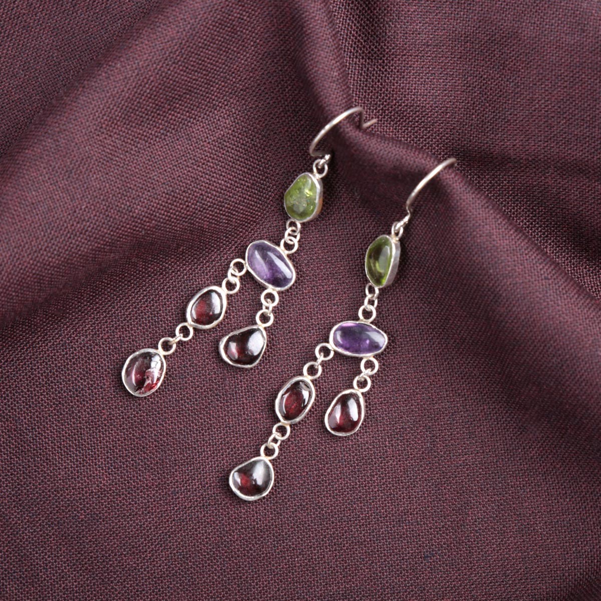 Three Stone Shoulder Hook Earrings | Silver Cluster Drop Earrings 3