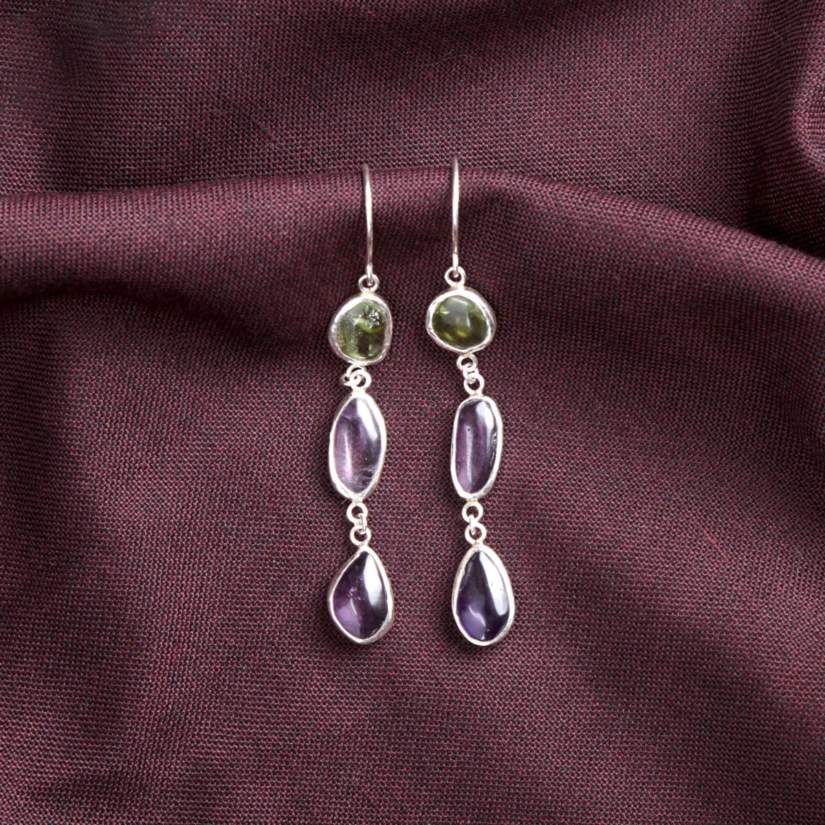 Two Stone Shoulder Earrings | Silver Drop Hook Earrings 1