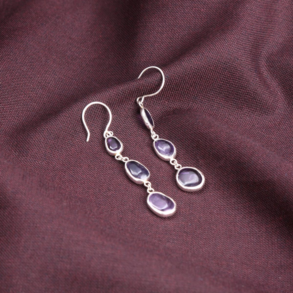 Light Violet Amethyst Dangle Earrings | Silver Shoulder Earrings 3