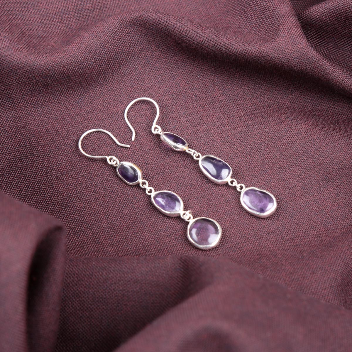 Light Violet Amethyst Dangle Earrings | Silver Shoulder Earrings 2