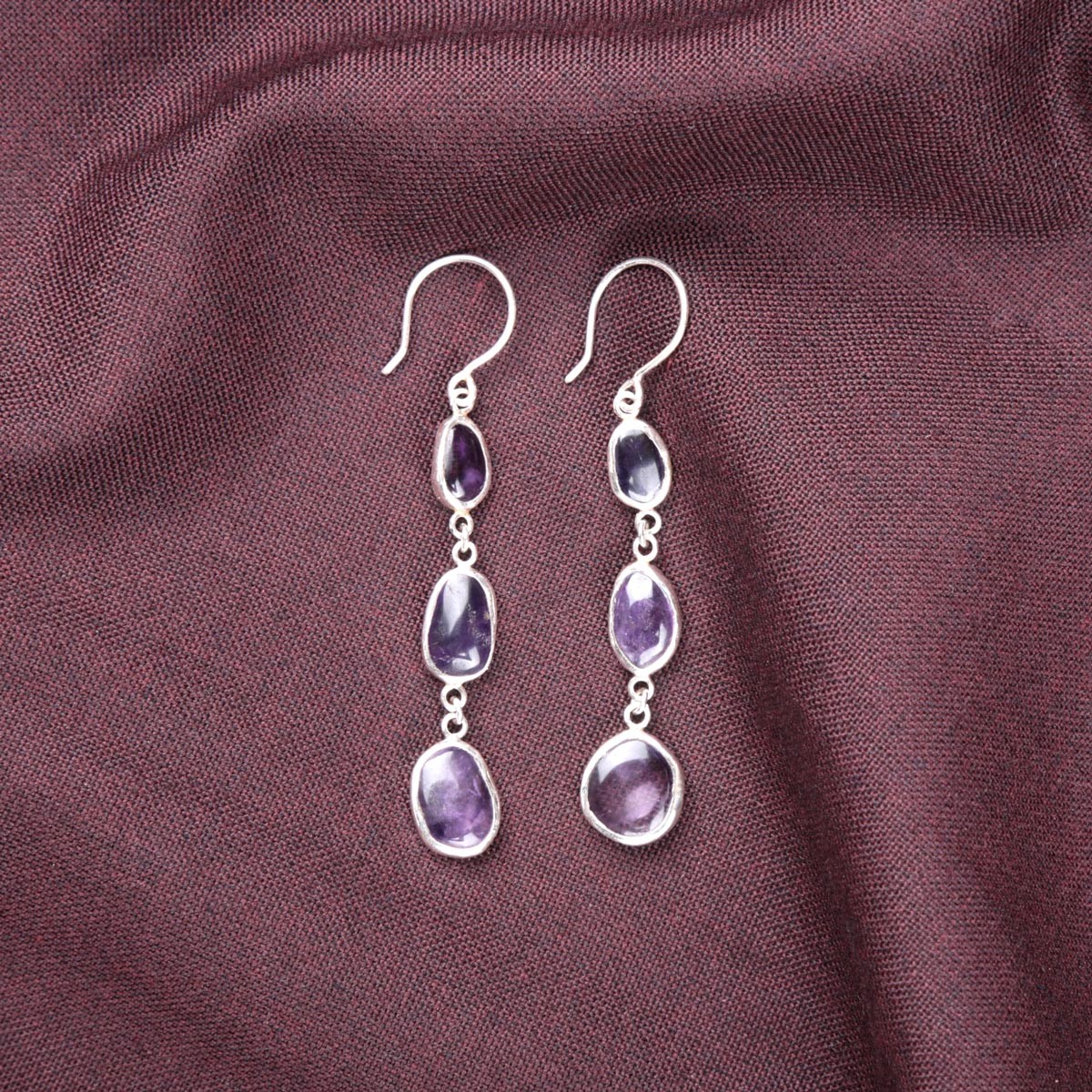 Light Violet Amethyst Dangle Earrings | Silver Shoulder Earrings 1
