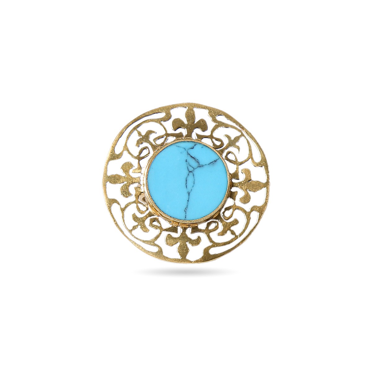 Blue Turquoise Stone Ring | Gold Plated Round Engraved Ring 2