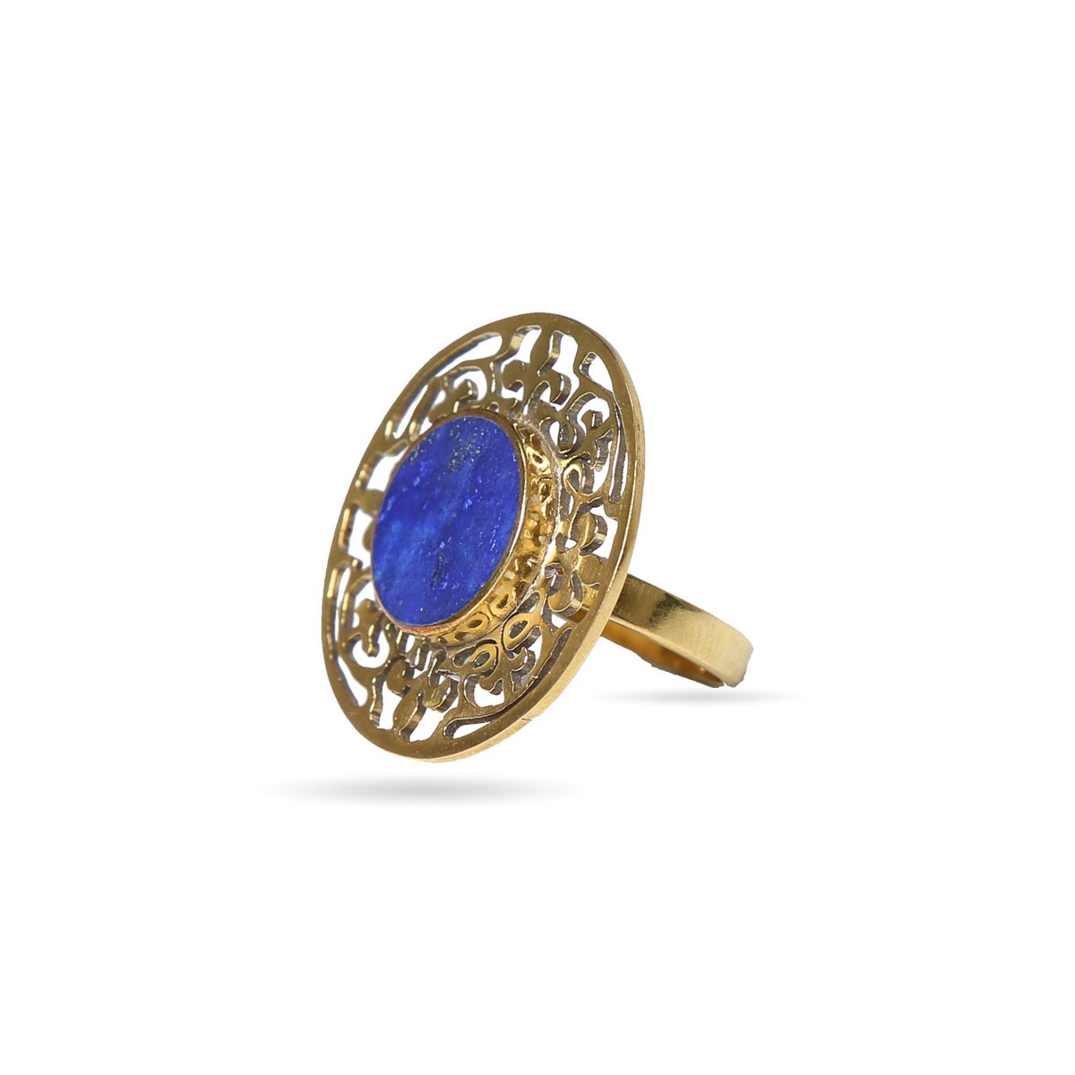Blue Lapis Lazuli Stone Ring | Gold Plated Engraved Round Ring 1