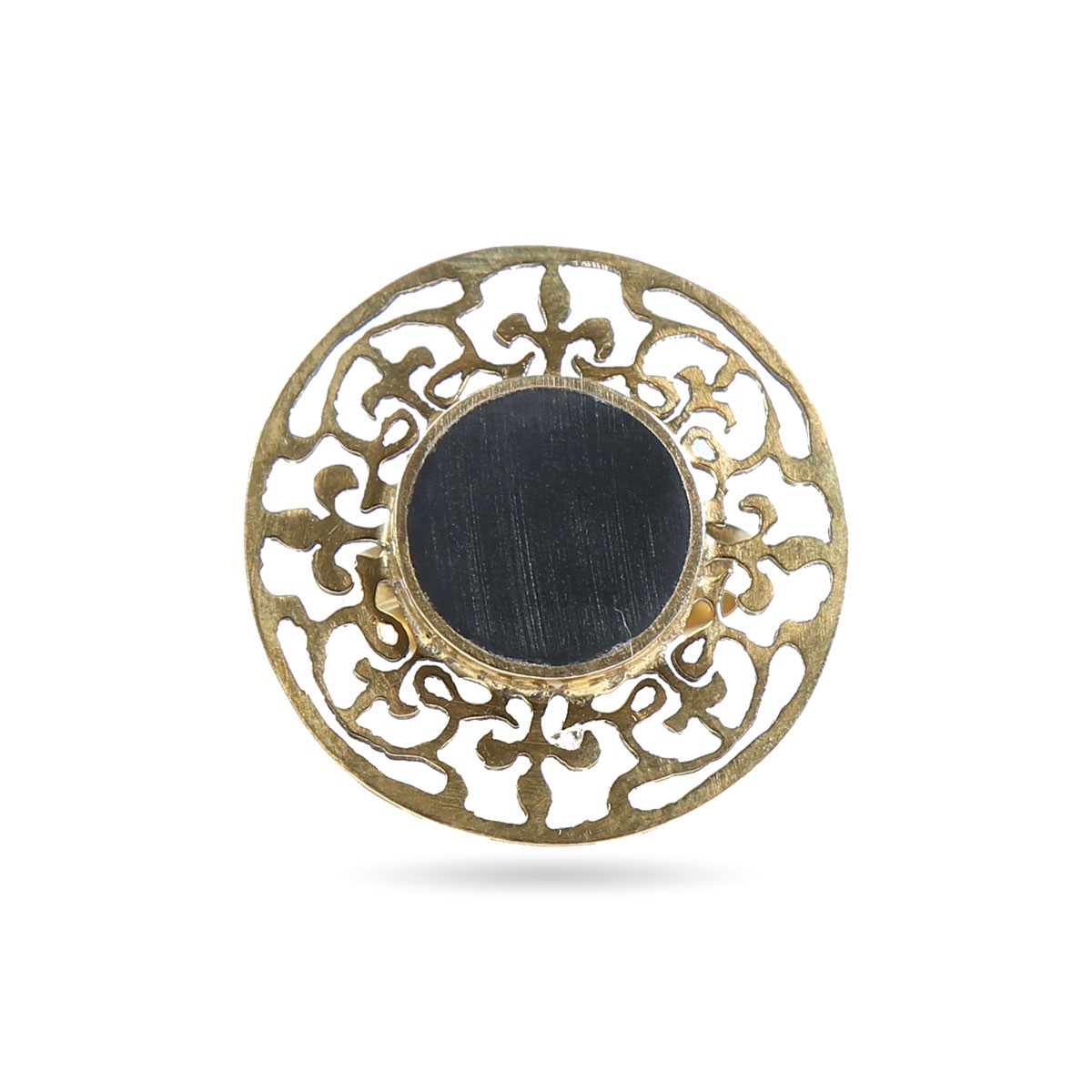 Black Tourmaline Round Ring | Gold Plated Engraved Ring 2