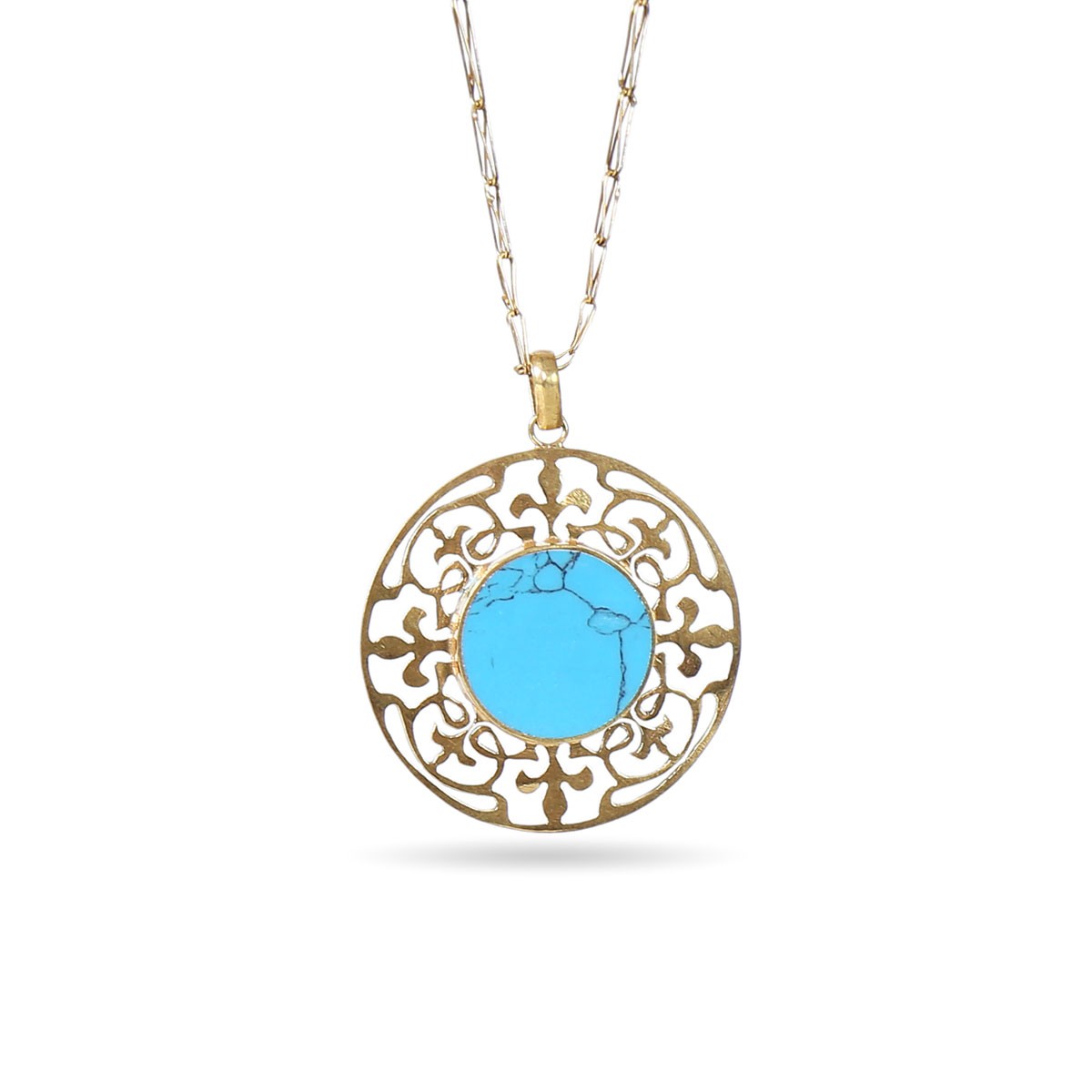 Blue Turquoise Brass Pendant | Gold Plated Drop Locket 2
