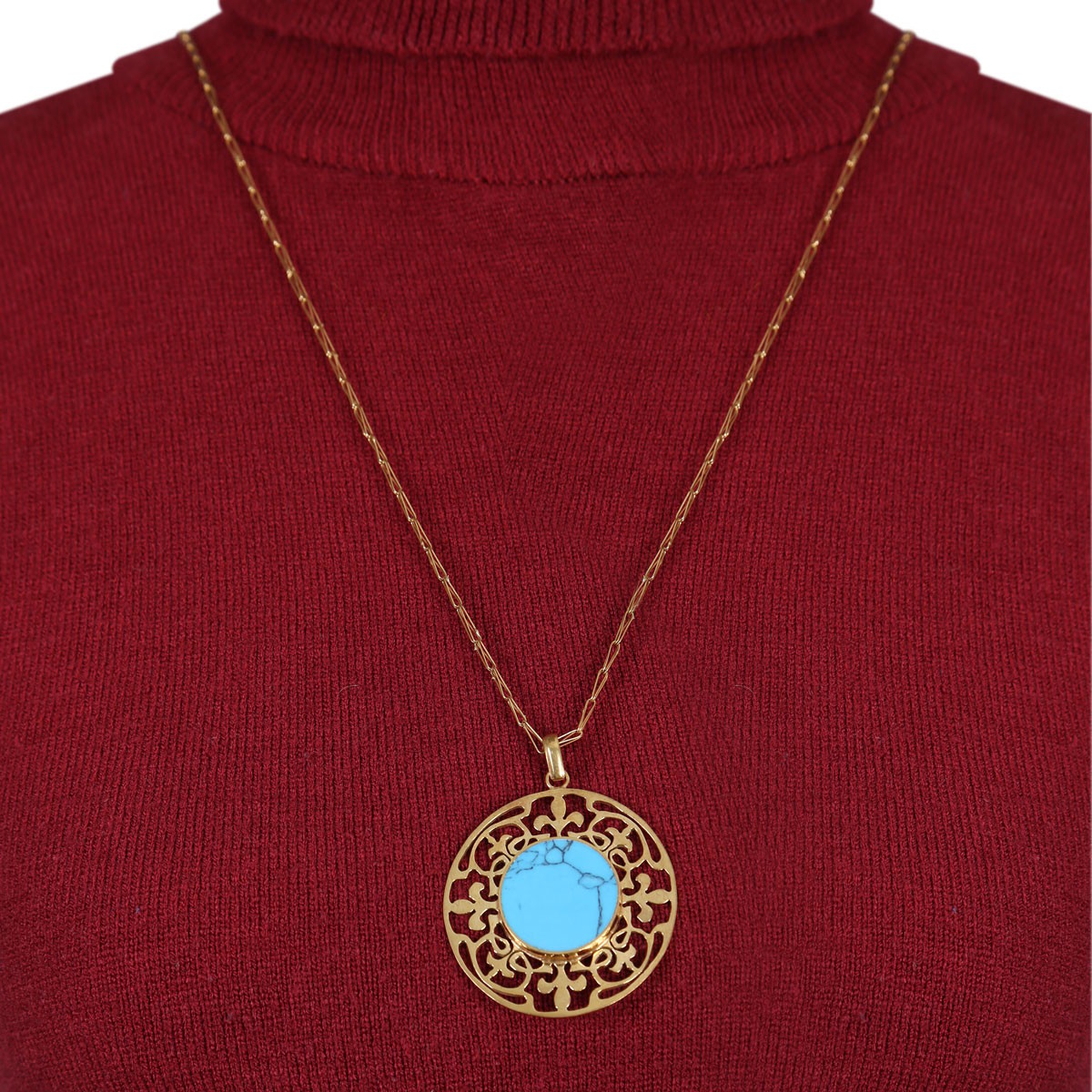 Blue Turquoise Brass Pendant | Gold Plated Drop Locket 4