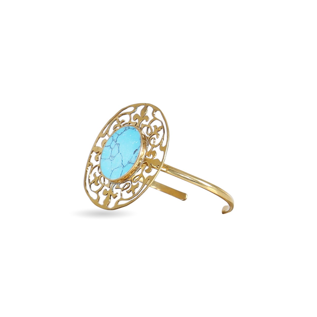 Blue Turquoise Stone Brass Bracelet | Gold Plated Cuff Bangle Bracelet 1