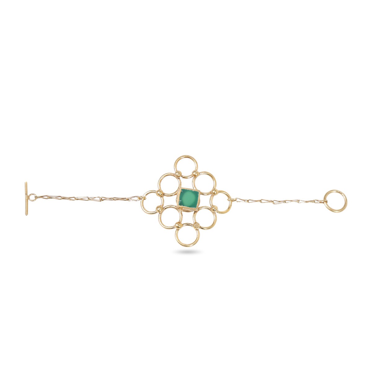 Green Agate Stone Brass Jewelry Set | Gold Plated Pendant, Earrings, Ring & Bracelet 4