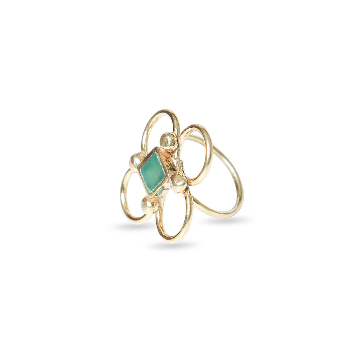 Green Agate Stone Brass Jewelry Set | Gold Plated Pendant, Earrings, Ring & Bracelet 5