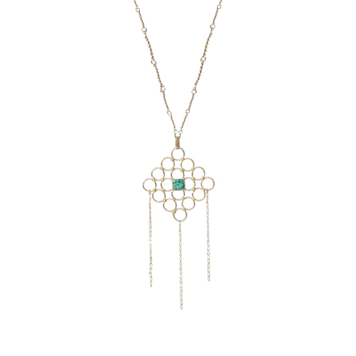 Green Agate Stone Brass Pendant | Gold Plated Locket 1