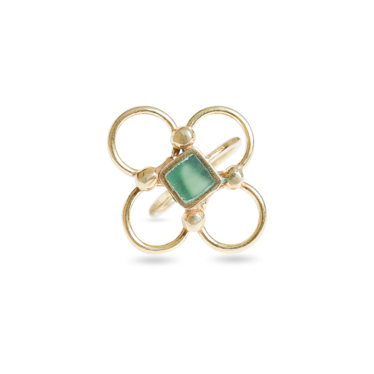 Green Agate Stone Ring | Gold Plated Floral Design Earrings 2