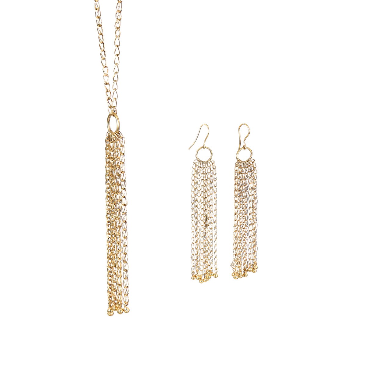Gold Plated Jewelry Set | Silver Sautoir Pendant & Earrings 1