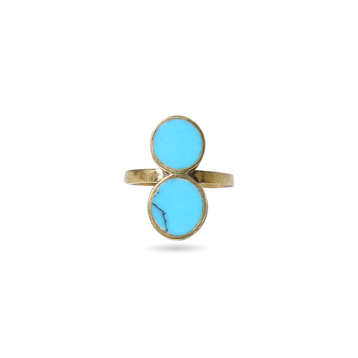 Blue Turquoise Stone Ring | Gold Plated Two Stone Ring 1