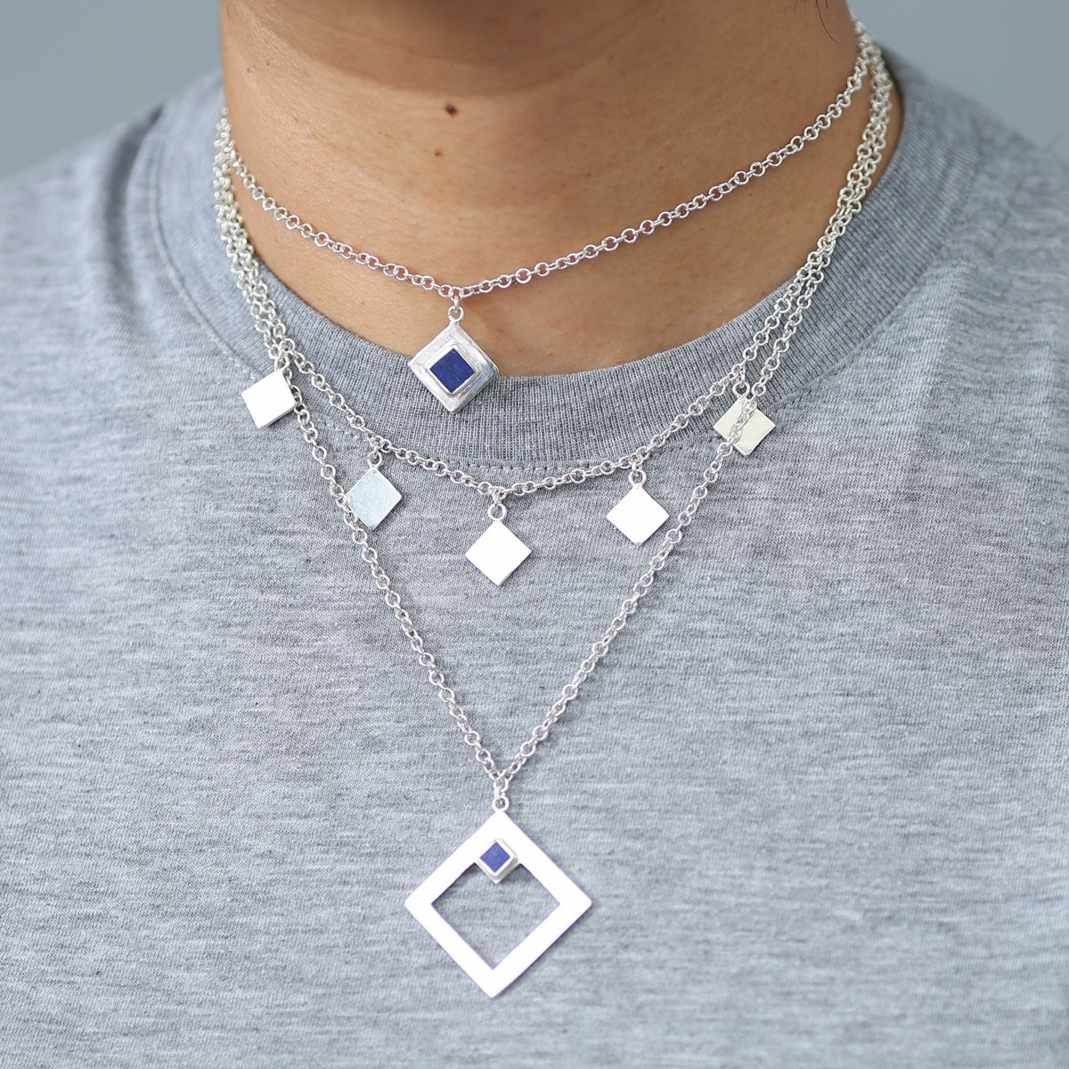 Blue Lapis Lazuli Jewelry Set | Silver Necklace, Earrings & Ring 2