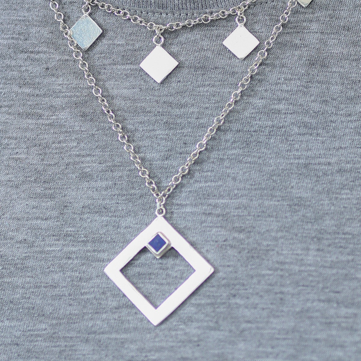 Lapis Lazuli Choker Necklace | Silver Multi-Stranded Necklace 1