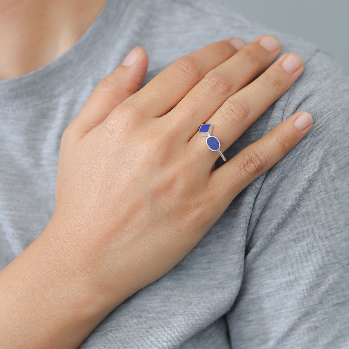 Lapis Lazuli Cuff Ring | Silver Two Stone Ring 3