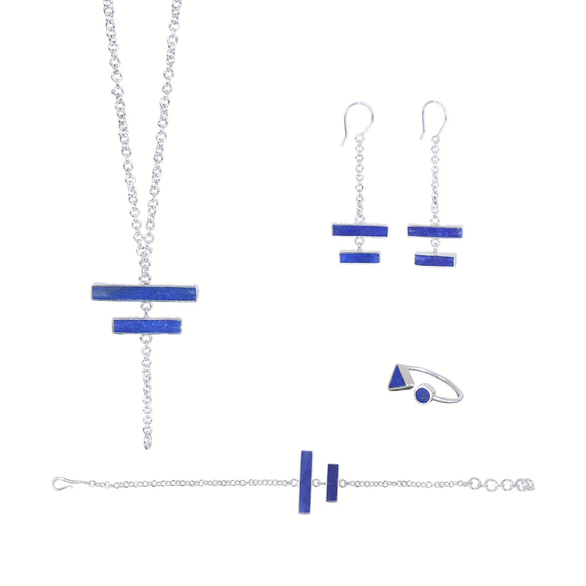 Lapis Stone Jewelry Set | Silver Pendant, Earrings, Ring & Bracelet 1