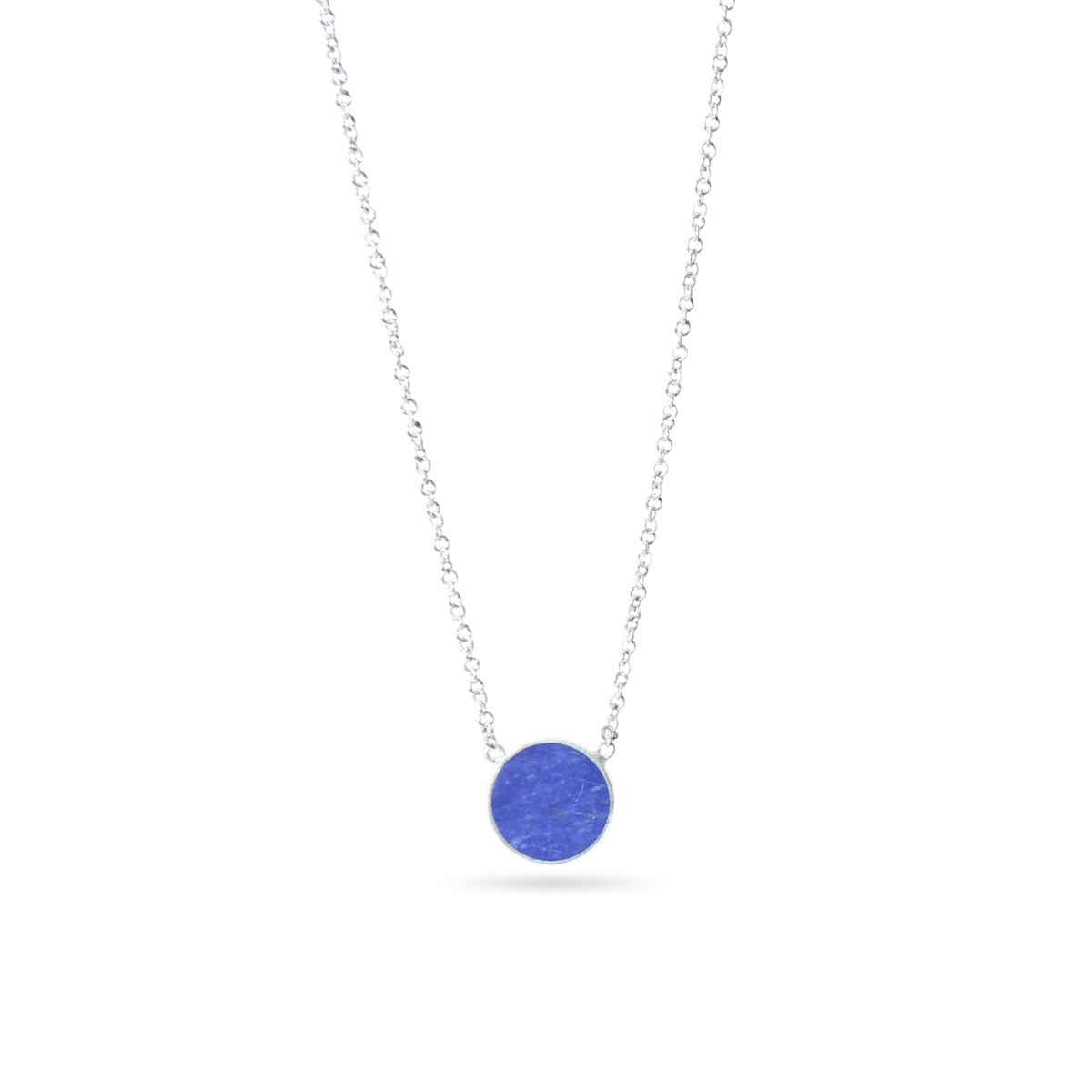 Lapis Stone Round Pendant | Silver Drop Chain Locket 1