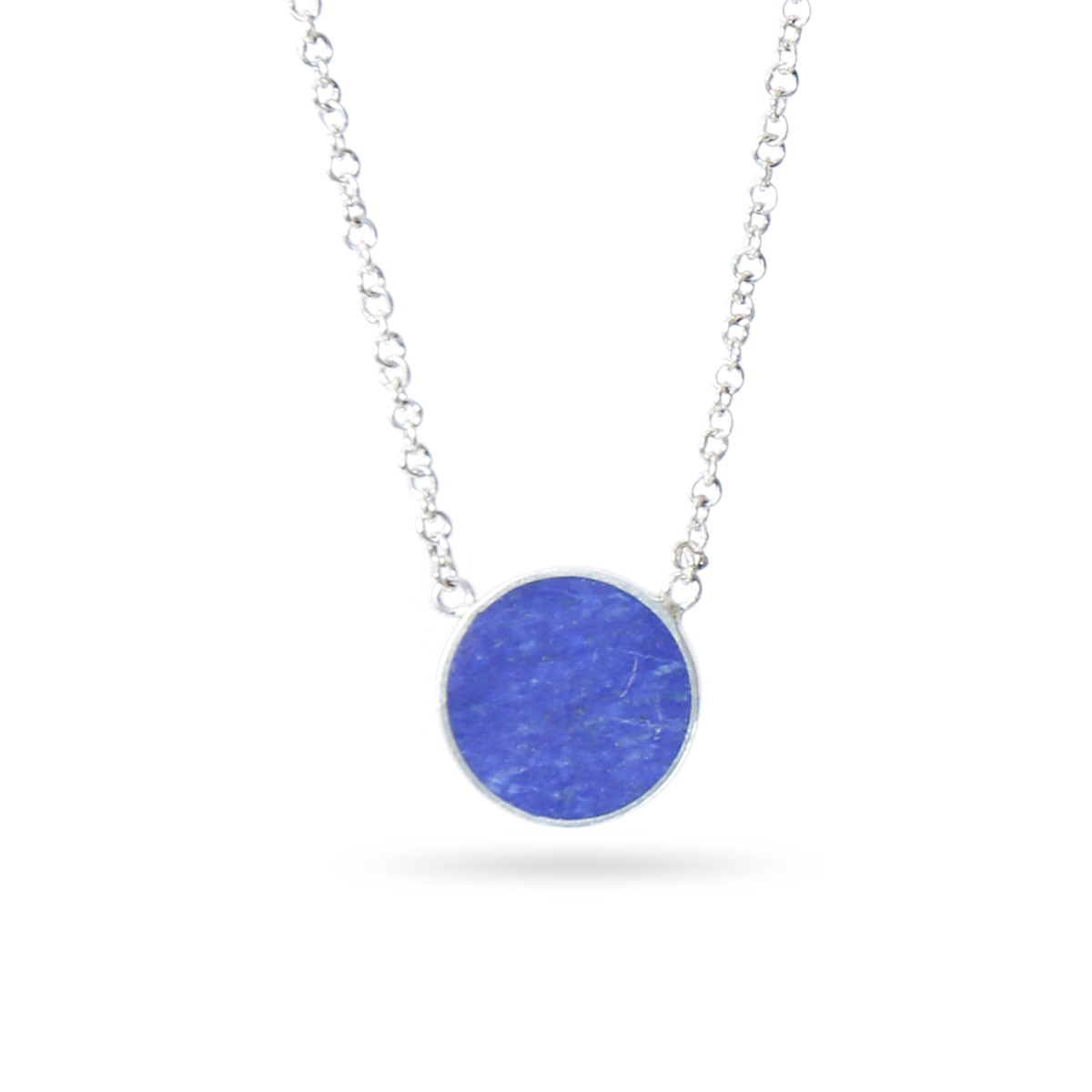 Lapis Stone Round Pendant | Silver Drop Chain Locket 2