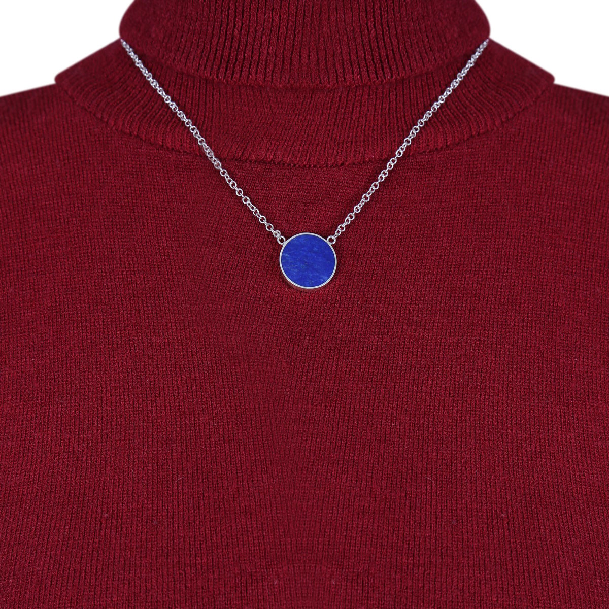 Lapis Stone Round Pendant | Silver Drop Chain Locket 4