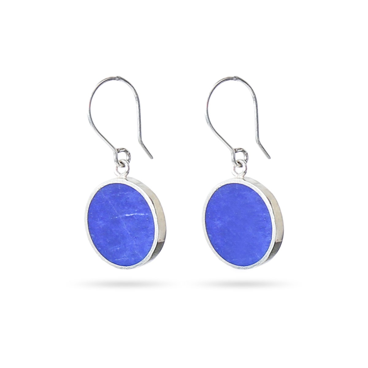 Lapis Stone Dangle Earrings | Silver Round Hook Earrings 1
