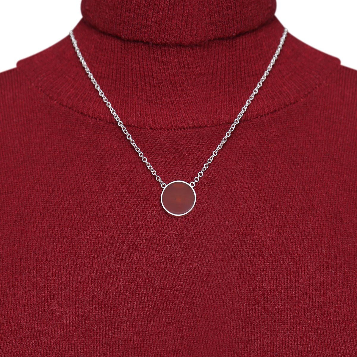 Red Agate Stone Pendant | Silver Drop Chain Locket 4