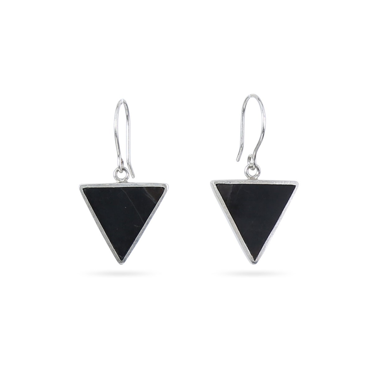 Black Tourmaline Jewelry Set | Silver Triangle Pendant & Earrings 3