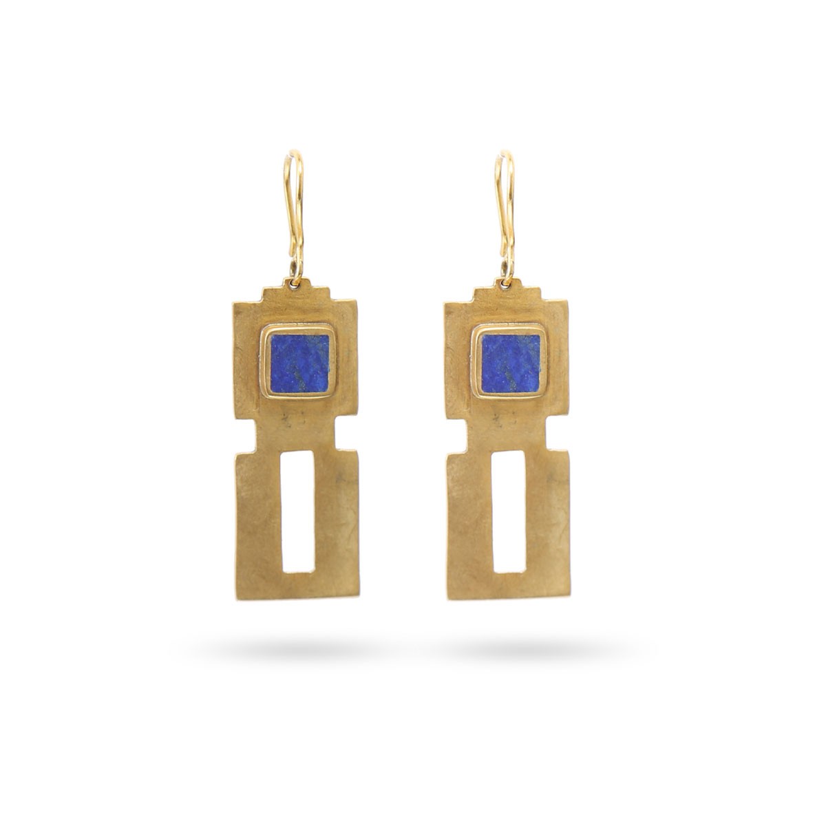 Lapis Lazuli Antique Brass Earrings | Gold Plated Dangle Earrings 2