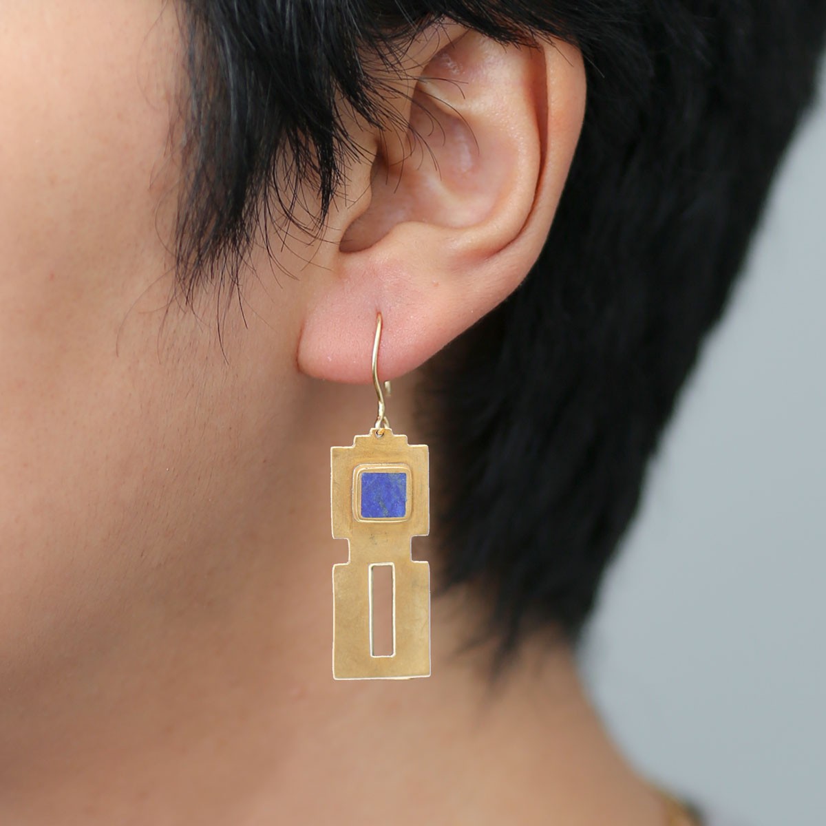 Lapis Lazuli Antique Brass Earrings | Gold Plated Dangle Earrings 1