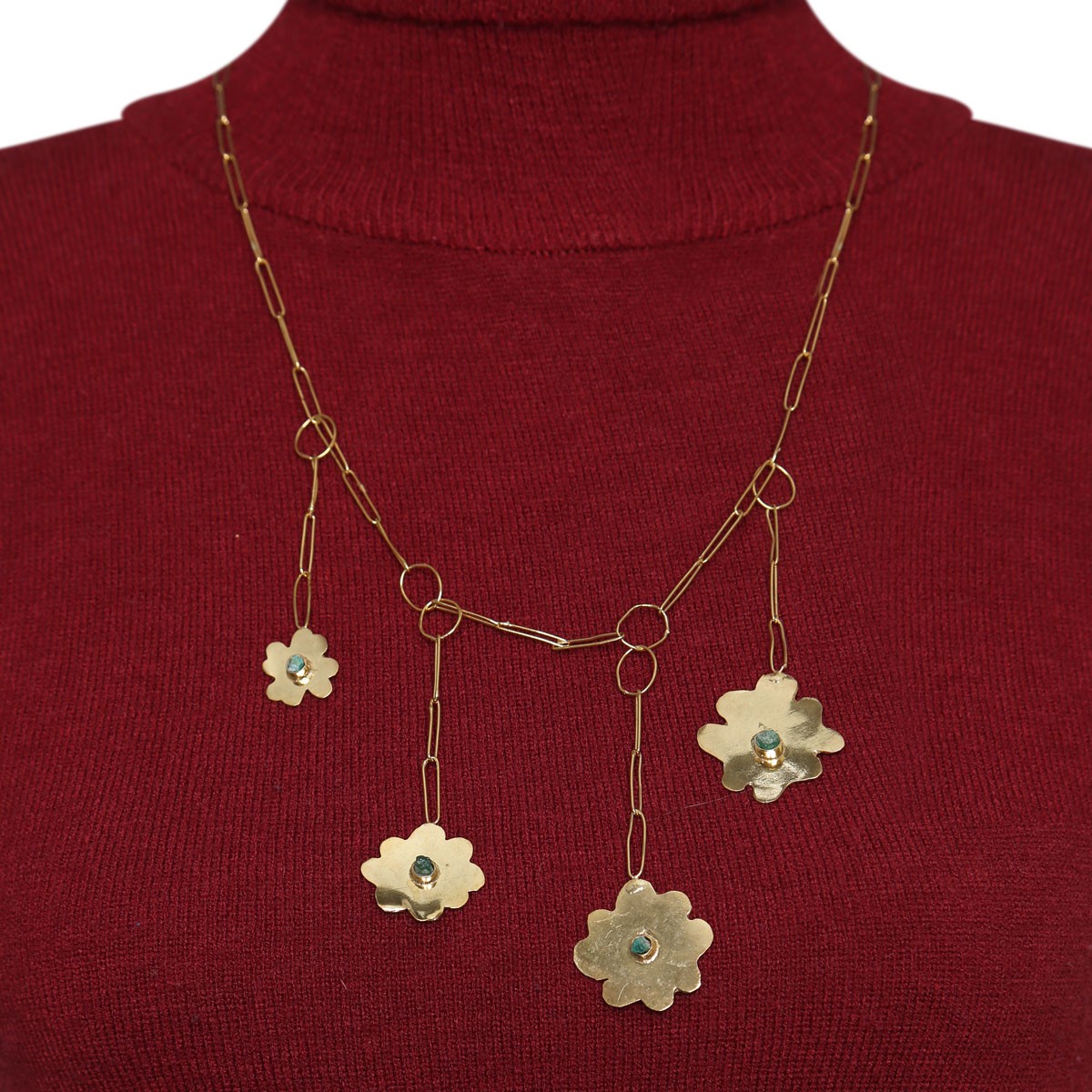 Green Emerald Charm Necklace | Gold Plated Flower Necklace 1