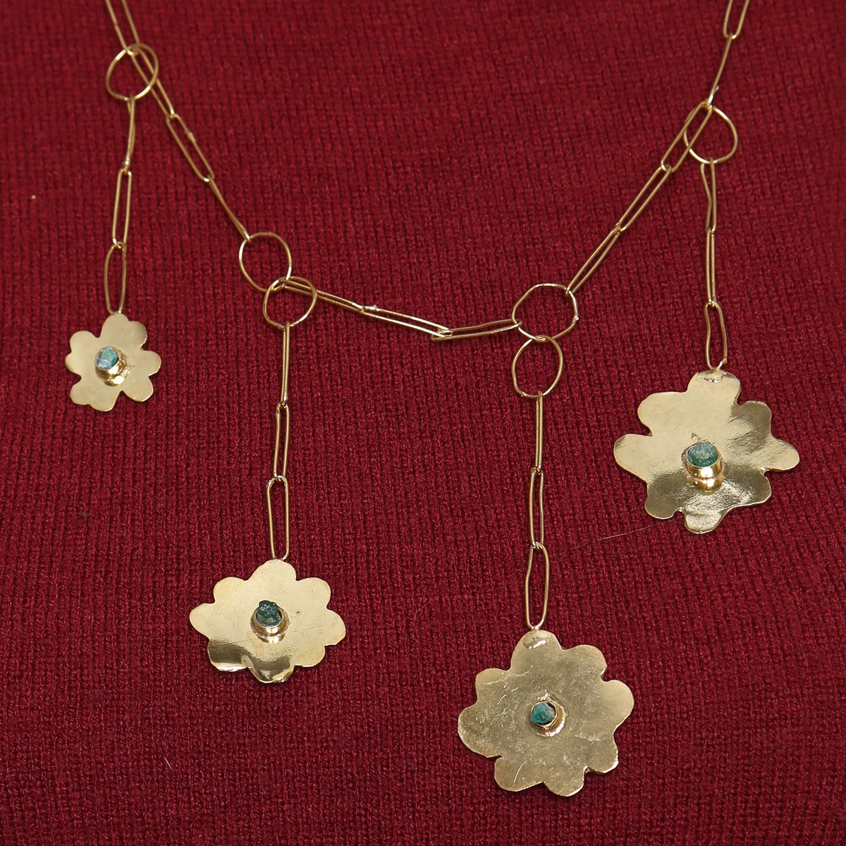 Green Emerald Charm Necklace | Gold Plated Flower Necklace 2