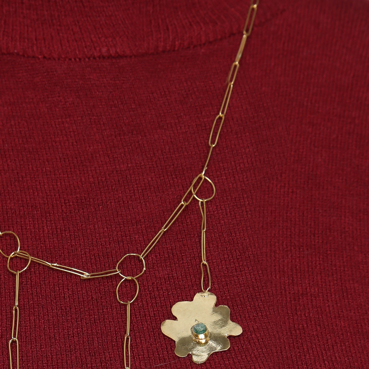 Green Emerald Charm Necklace | Gold Plated Flower Necklace 3