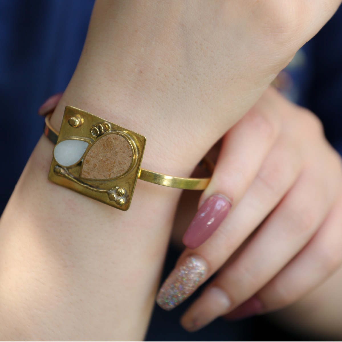 Marble Open Bangle Bracelet | Gold Plated Cuff Bracelet 4