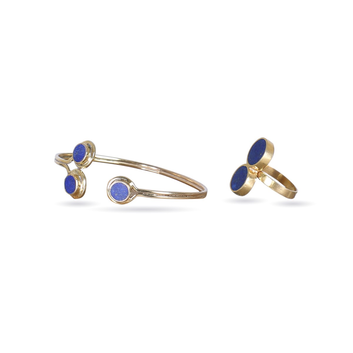 Lapis Stone Bracelet & Ring Set | Gold Plated Cuff Bracelet & Ring 1