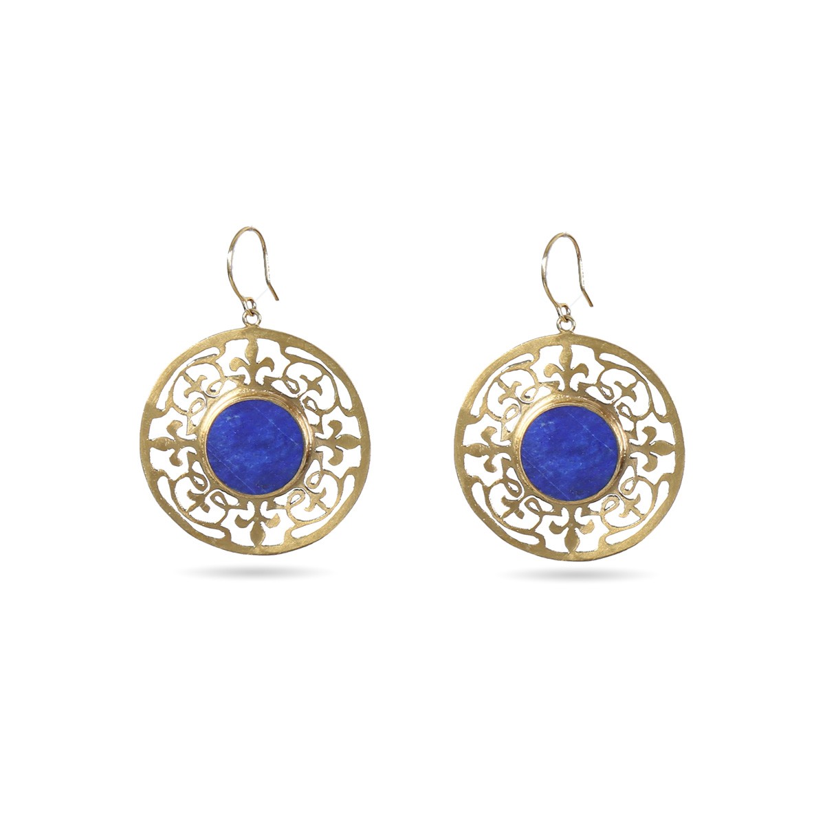 Lapis Lazuli Round Hook Earrings | Gold Plated Dangle Earrings 1