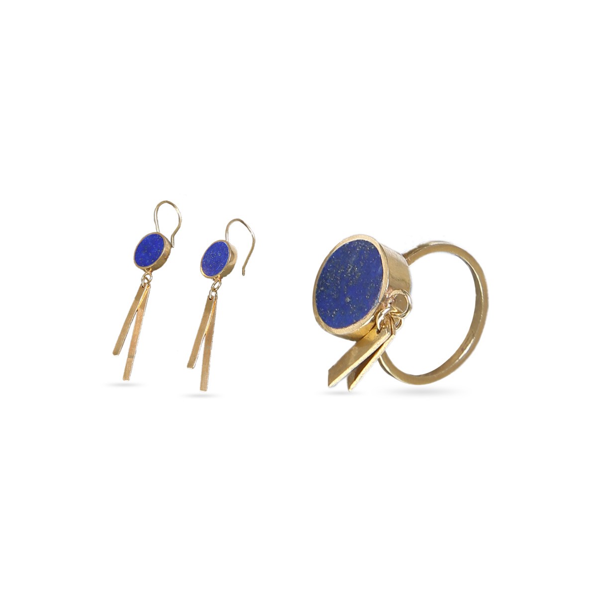 Lapis Earrings & Ring Set | Gold Plated Flat Round 1