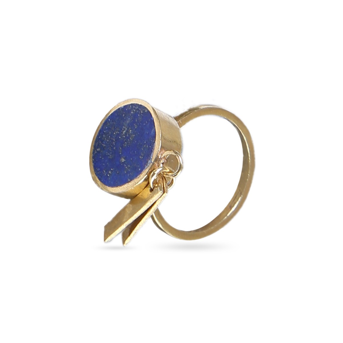 Blue Lapis Stone Ring | Round Flat Gold Plated Ring 1
