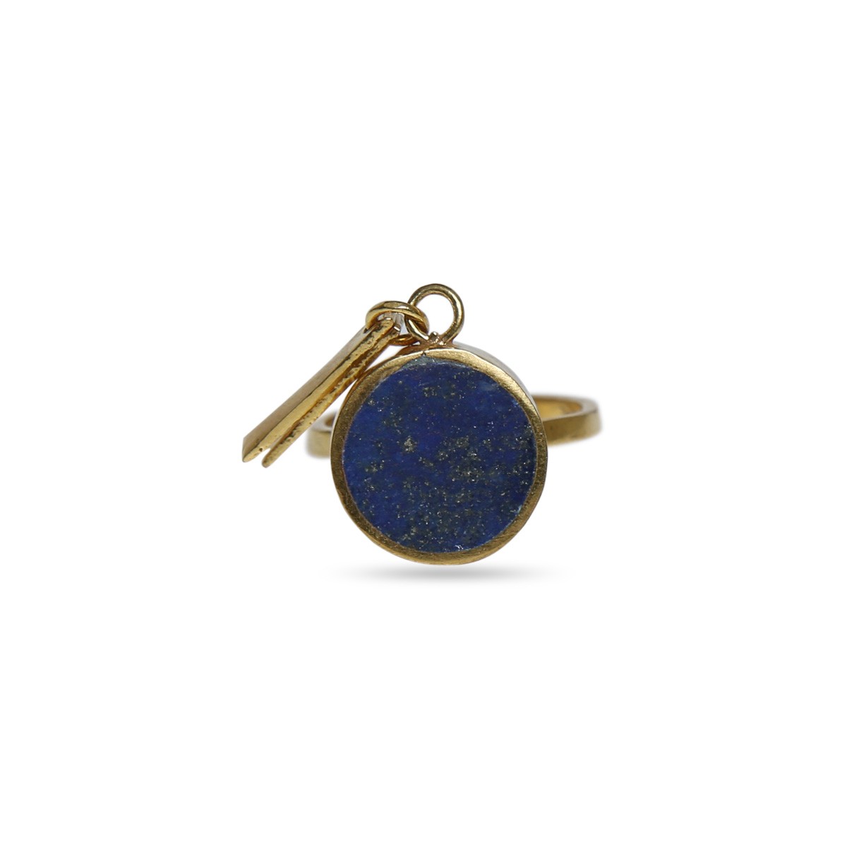 Blue Lapis Stone Ring | Round Flat Gold Plated Ring 2