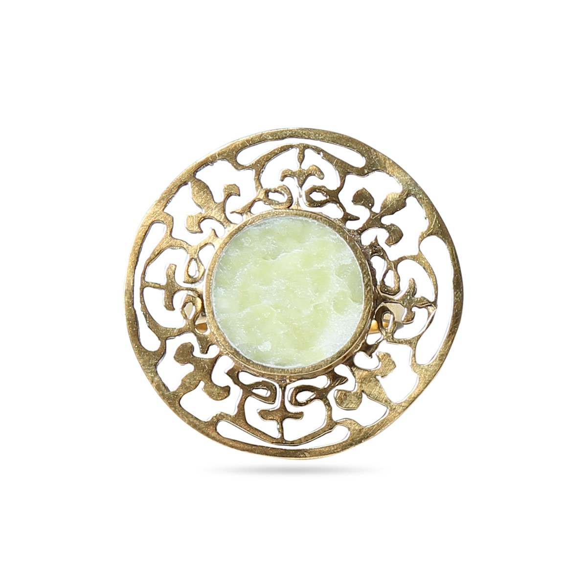 Mint Jet Stone Ring | Gold Plated Round Engraved Ring 2