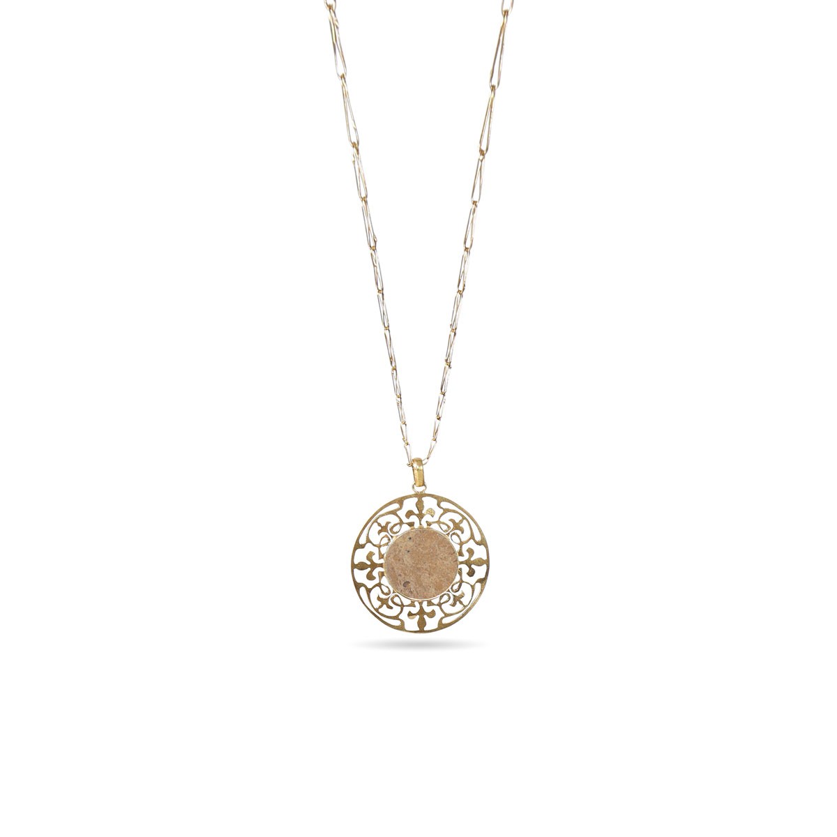 Jasper Stone Drop Necklace | Round Chain Locket 1