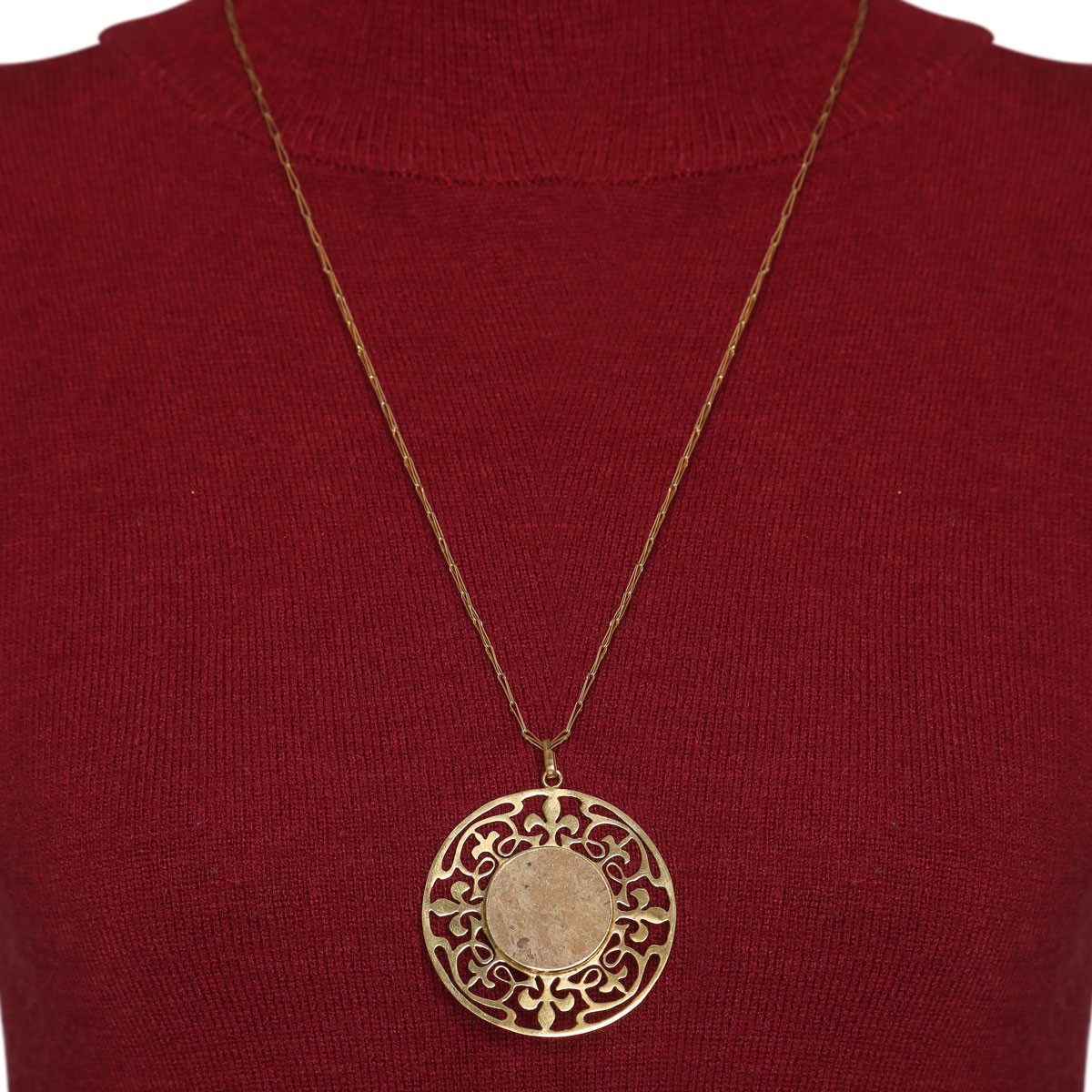 Jasper Stone Drop Necklace | Round Chain Locket 4